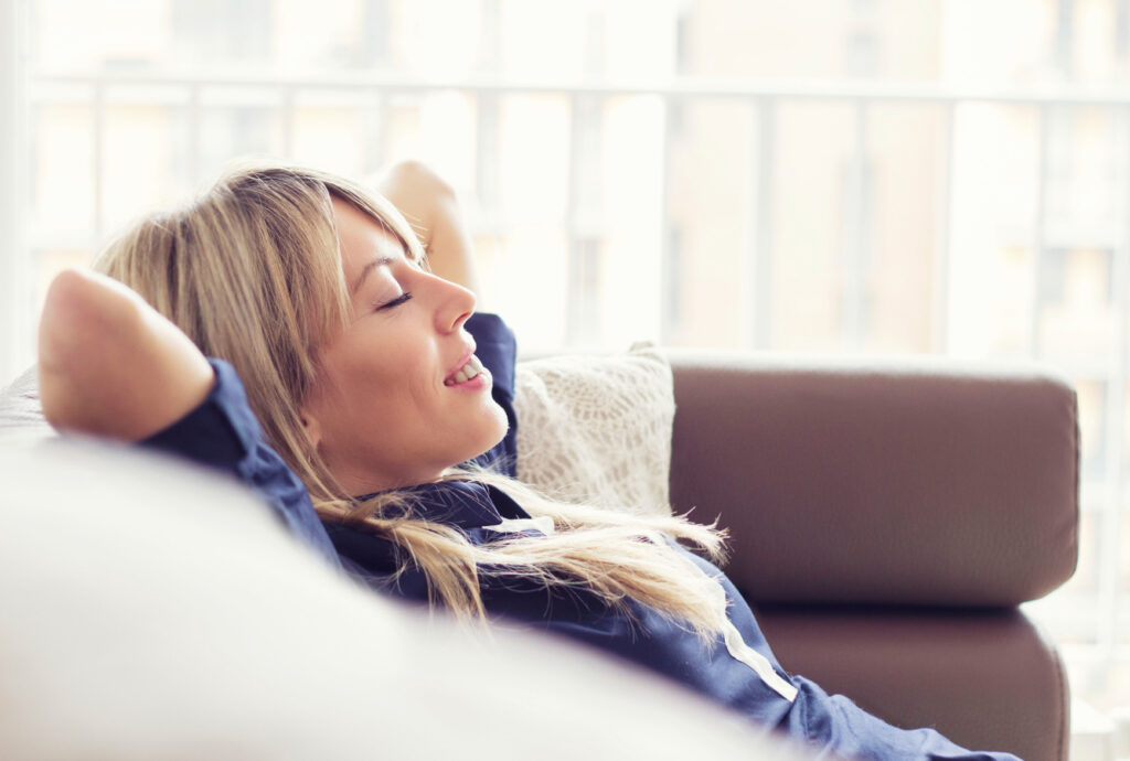 woman relaxing after safety checks